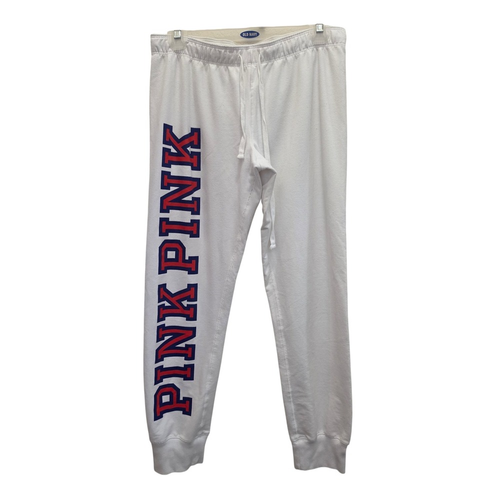 PINK Victoria's Secret Jogger Sweatpants Women‎ M White Logo Fleece Pants